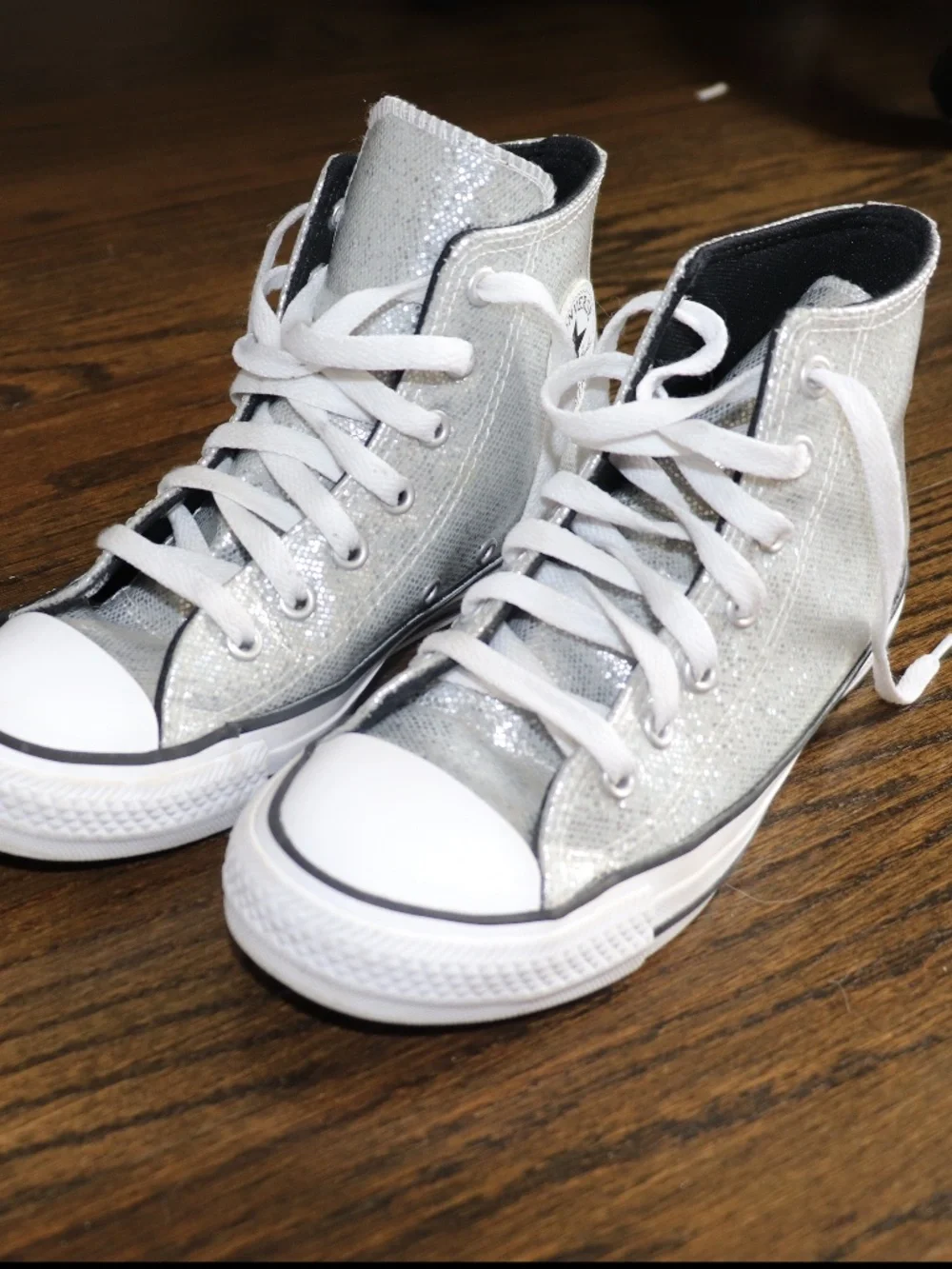 Converse Chuck Taylor All Star Glitter High Top Sneaker Shoes Size 3.5 Silver - Picture 10 of 11